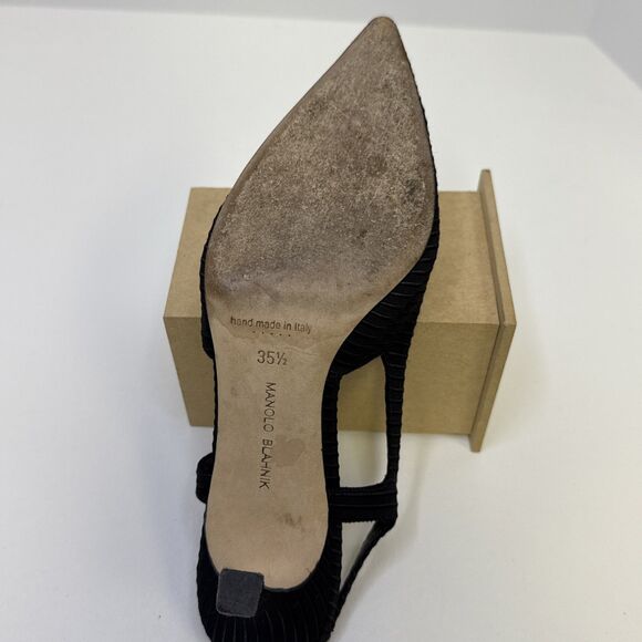 Manolo Blahnik Bretto Satin Slingback Pointy Toe Pumps EU 35.5 - Picture 14 of 16